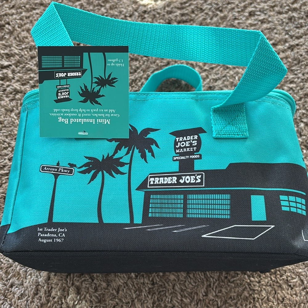 Trader Joe's Teal and Black Mini Insulated Bag Rare Sold Out Color